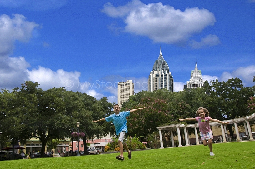 Kids running in Cathedral Square