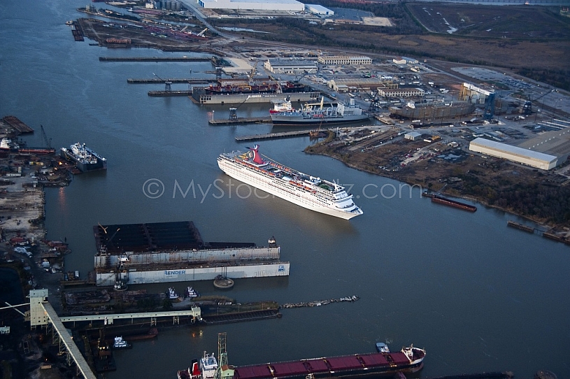 Cruise Ship Aerial at dusk