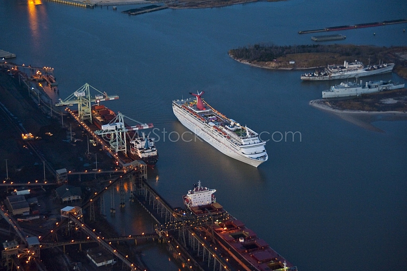 Cruise Ship Aerial at dusk