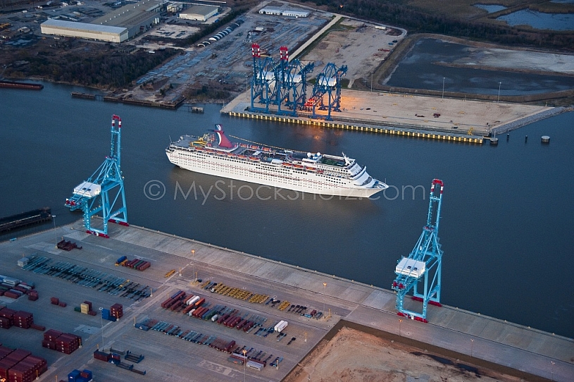 Cruise Ship Aerial at dusk