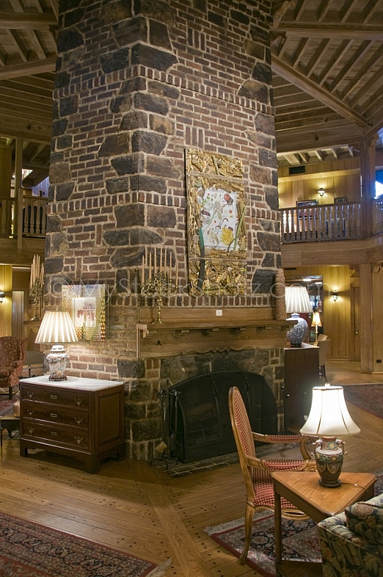 Fireplace in the lobby at the Marriott Grand Hotel