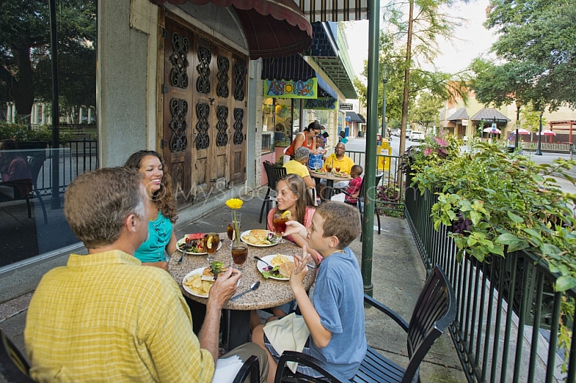 Downtown Activity - Families Dining Outside on Dauphin Street