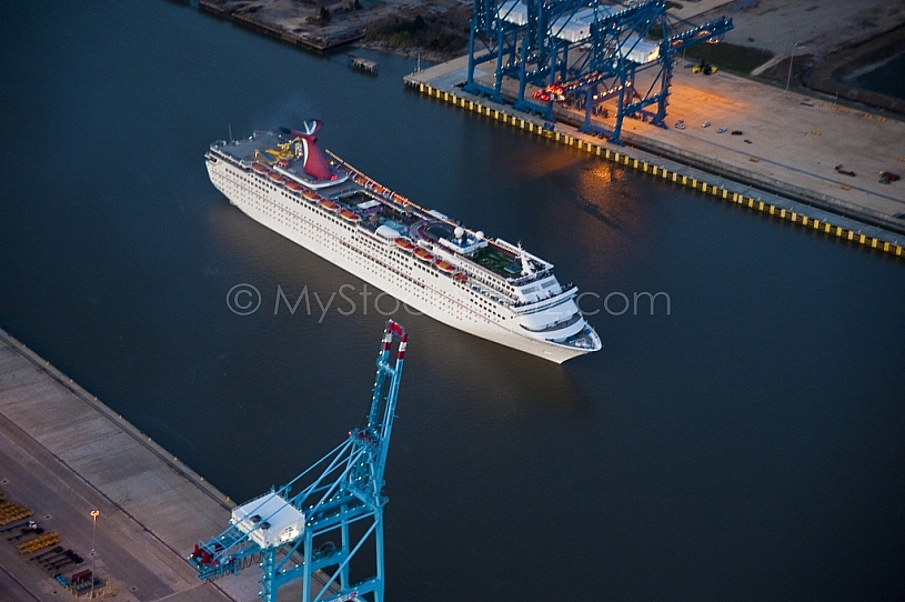 Cruise Ship Aerial at dusk