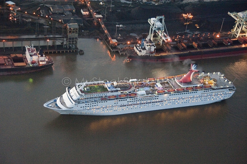 Cruise Ship Aerial at dusk