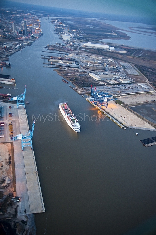 Cruise Ship Aerial at dusk