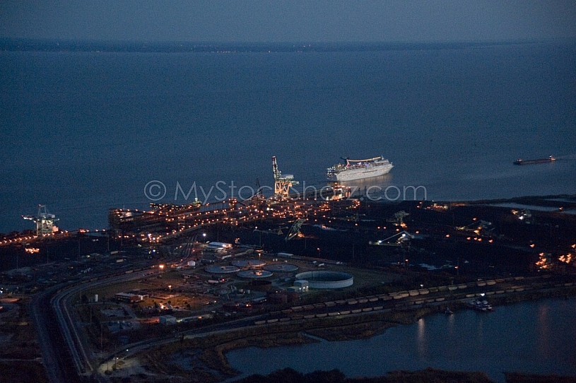 Cruise Ship Aerial at dusk