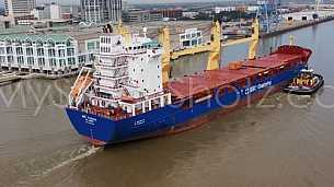 Big ship passes Mobile - aerial