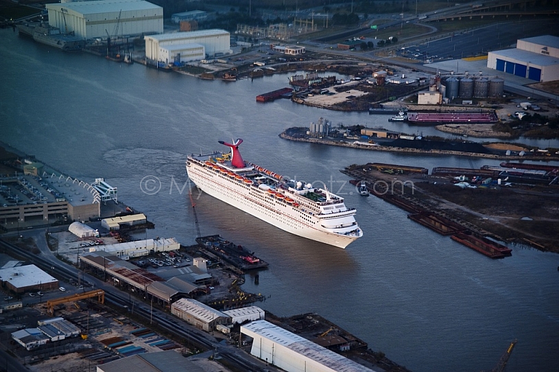 Cruise Ship Aerial at dusk