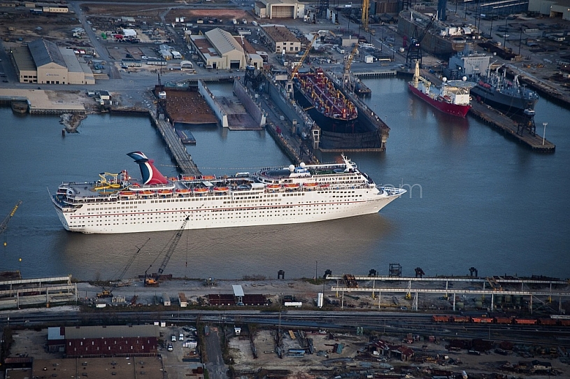 Cruise Ship Aerial at dusk