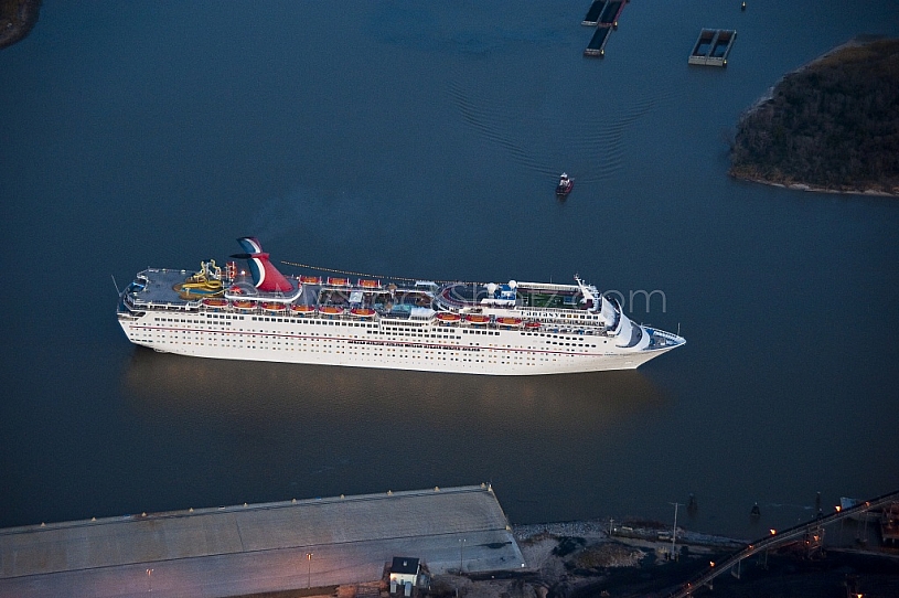 Cruise Ship Aerial at dusk