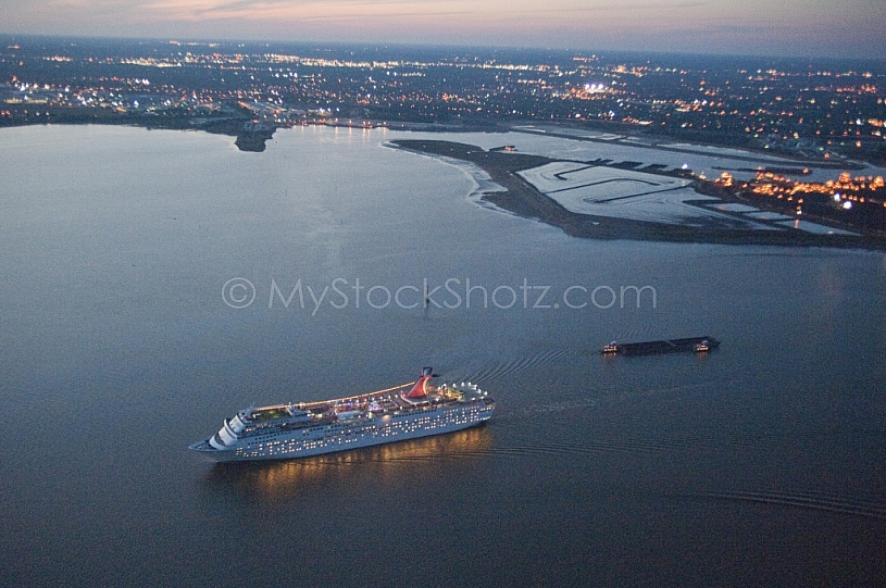 Cruise Ship Aerial at dusk