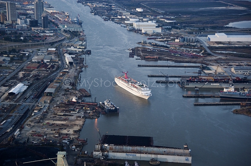 Cruise Ship Aerial at dusk