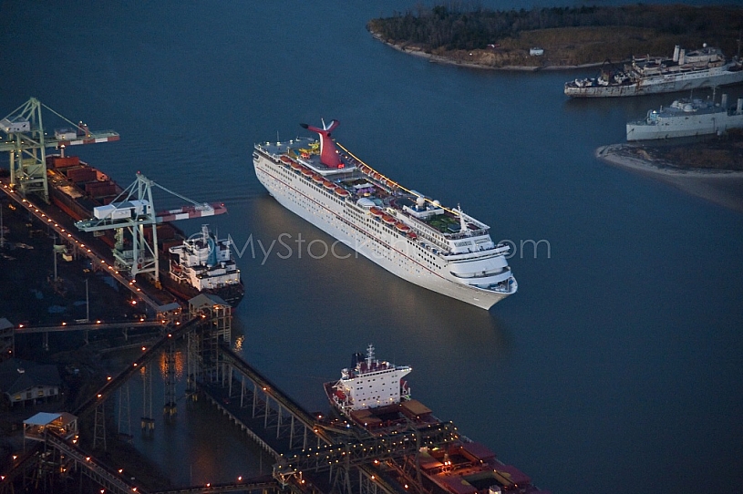 Cruise Ship Aerial at dusk