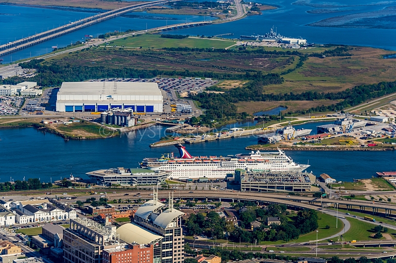 Mobile, Alabama and Carnival Cruise Ship aerial